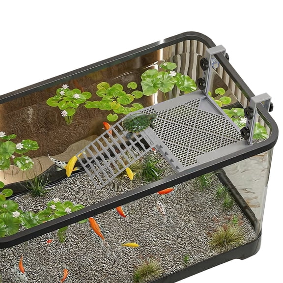 Turtle Basking Platform with 45° Non Slip Ramp Turtle Tank Platform Built in Food Tray for Frog Lizard Aquarium Accessories