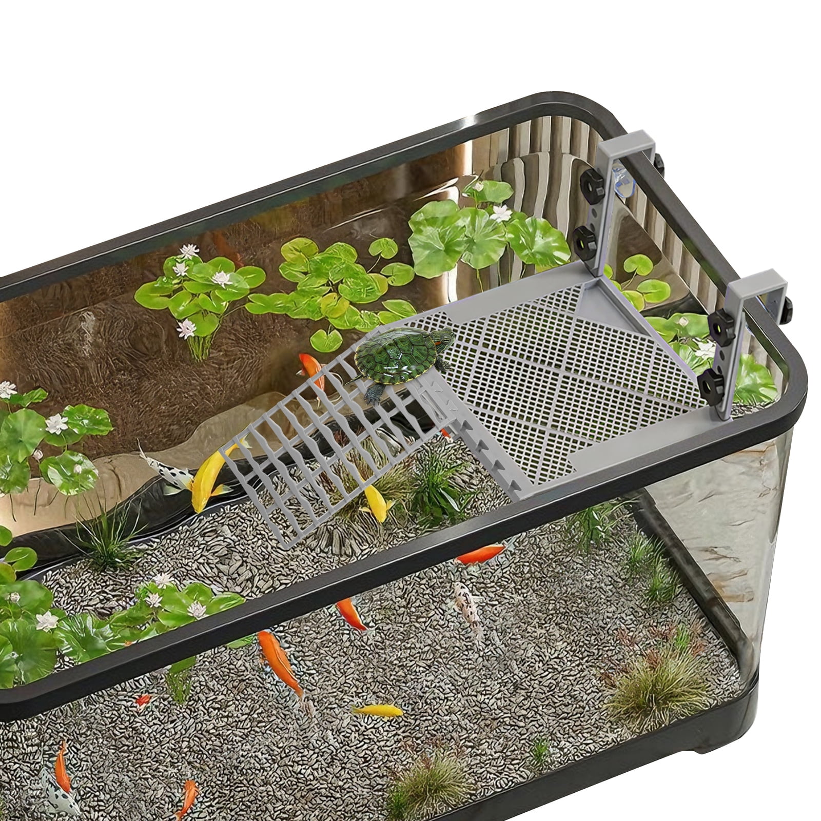 Turtle Basking Platform with 45° Non Slip Ramp Turtle Tank Platform Built in Food Tray for Frog Lizard Aquarium Accessories