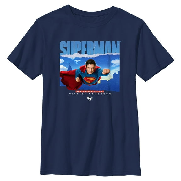 Boys Superman Flying Over Metropolis T Shirt