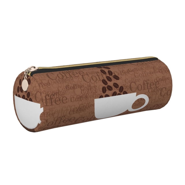 Disketp Coffee Cafe Cup Estuche Organizador de Lápices de Cuero, Estuche de Oficina con Cremallera para Bolígrafo y Lápiz
