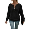 thumbnail image 3 of Sexlip Women Quarter Zip Tops Long Sleeve Ribbed Knit Shirts Loose Casual Loose Winter Fall Pullover Tops Black L, 3 of 7