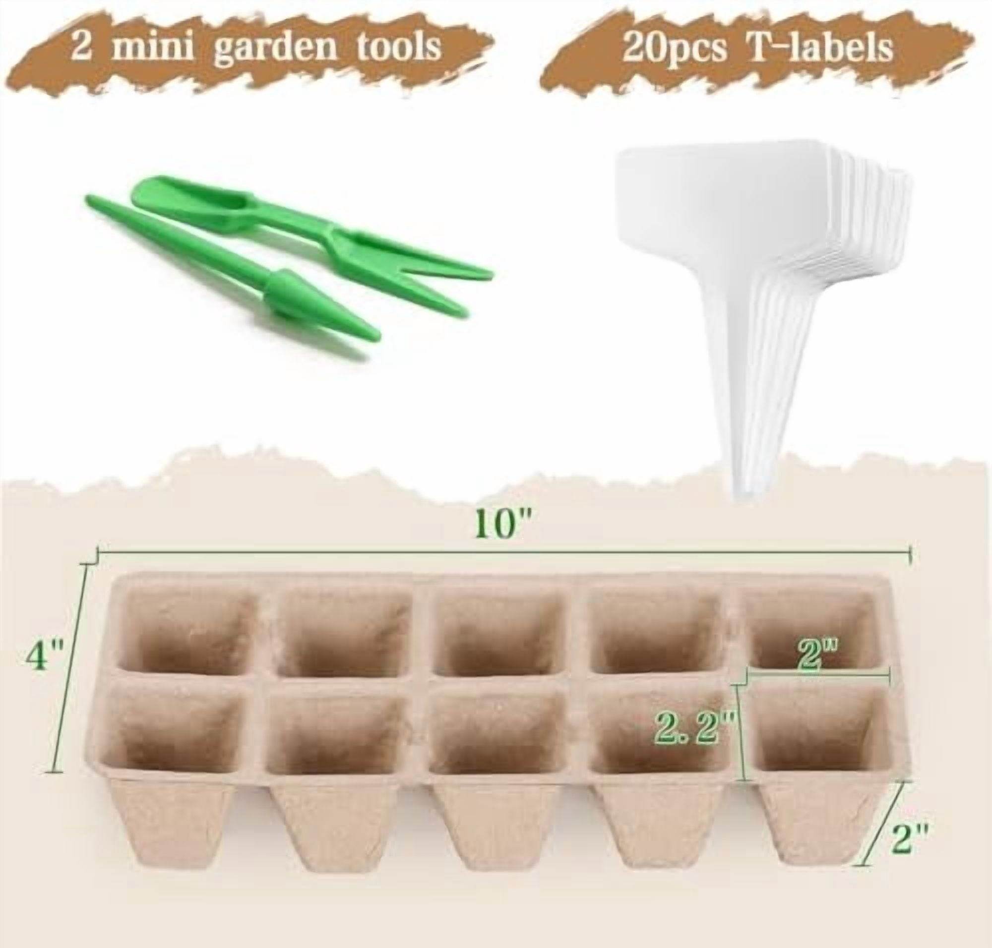200 Cells Seed Starter Tray, 20 Pcs Biodegradable Plant Starter Peat Pots(Including T-Type Labels & Starter Tools)– Eco-Friendly Gardening Supplies, No Transplant Needed