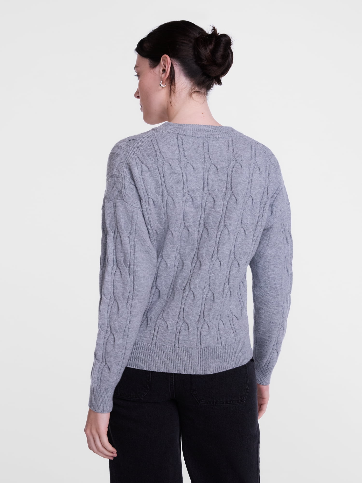 Scenario Women's Crewneck Cable Knit Mid-weight Sweater, Sizes XS-XXXL