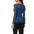 thumbnail image 3 of INSPIRAR CHIC Blusa de Mujer con Encaje y Abertura Frontal, dobladillo Peplum, Manga Larga Transparente, Talla M, Azul Real, 3 of 6