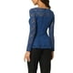 thumbnail image 3 of INSPIRAR CHIC Blusa de Mujer con Encaje y Abertura Frontal, dobladillo Peplum, Manga Larga Transparente XL Azul Real, 3 of 6