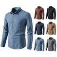 thumbnail image 4 of Camisa de manga larga de color liso para hombre Camisa de solapa con botones de algodón y lino, 4 of 5