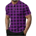thumbnail image 2 of YFNNUP Mens Summer Shirts Mesh Striped Short Sleeve Shirt Fashion Breathable Golf Tshirt Slim Fit Crewneck Short Sleeve Tee Top Purple XXL, 2 of 6