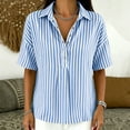 thumbnail image 7 of Stamzod Striped Tops for Women Trendy Fashion V-Neck Short Sleeve T-Shirts Plus Size Dressy Casual Blouses Blue C XXXL, 7 of 7
