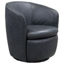 Benjara Niko Swivel Accent Chair, Round Barrel Design, Dark Blue Top Grain Leather