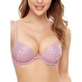thumbnail image 3 of Deyllo Women's Plunge Super Padded Push Up Underwire T Shirt Bra, Purple 36DDD, 3 of 7