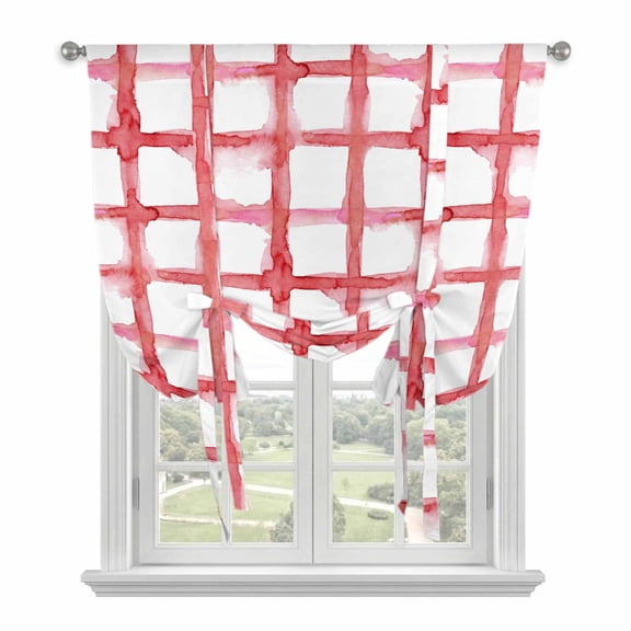 Red Buffalo Plaid Balloon Curtains 63 Inch Length for Living Room/Bedroom, Farmhouse Check Stripes Retro Geometric Rod Pocket Privacy Door Curtains Decorative Tie Up Shade for Window 52"x63"