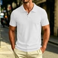 thumbnail image 2 of Men's Textured Knit Polo Shirt Summer Short Sleeve Vacation Button Beach Knit Breathable Stretchy Golf Shirts White, 2 of 6