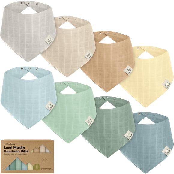 Paquete de 8 Baberos Tipo Bandana para Bebé KeaBabies en Muselina 100% Algodón