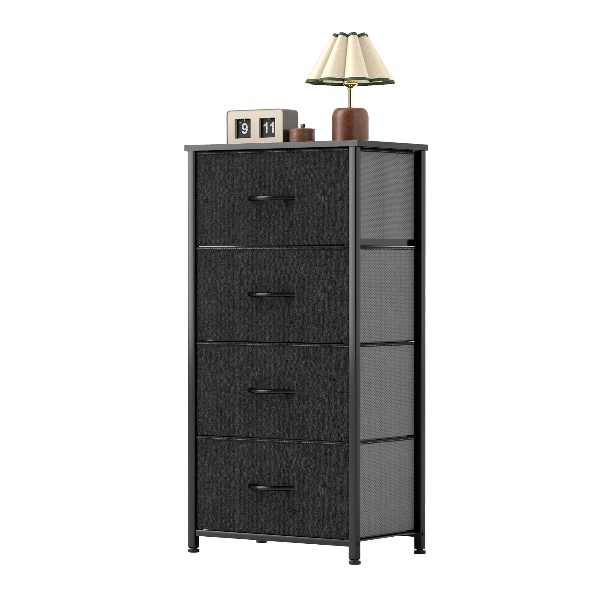 Uforic 4 Drawer Dresser Fabric Chest of Drawers Furniture Storage Organizer for Living Room,,Hallway, Black Grey