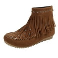 thumbnail image 2 of Wowcloth Women's Fashion Casual Winter Ankle Boots - Comfortable Short Shaft Flat Round Toe with Fringe Detail, Chunky Low Heel Booties for Daily Wear, 2 of 9