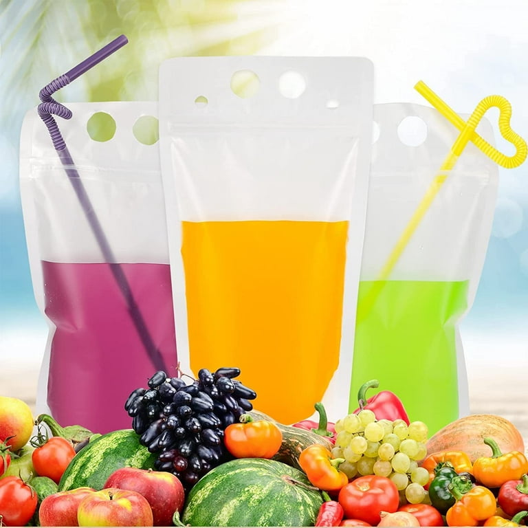 50 Pcs Zipper Clear Stand-up Plastic Pouches Bags with 50 Drink Straws Heavy
