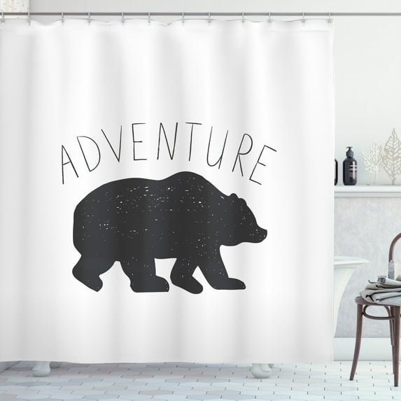 Ambesonne Adventure Shower Curtain, Wild Bear Nature Love, 69"Wx70"L, Charcoal Grey White