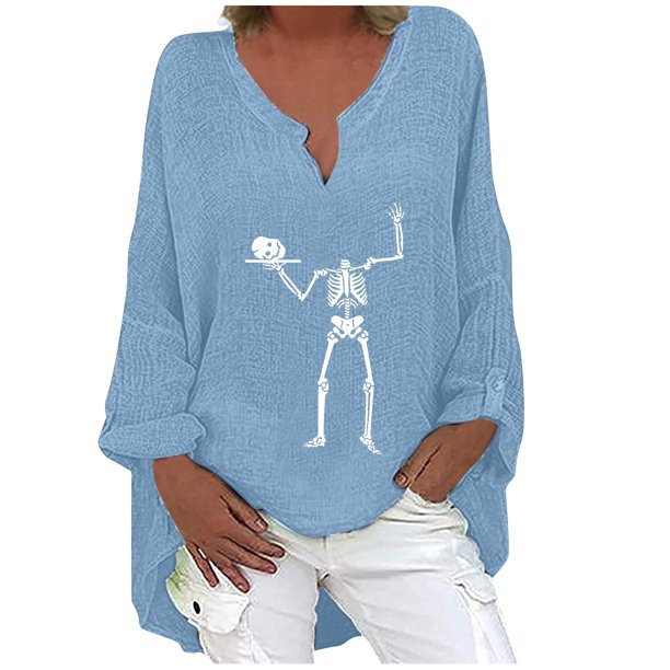 Camisa tipo cárdigan con cuello en V y botones y estampado informal para mujer, manga larga, para Halloween
