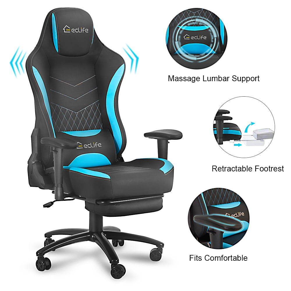 Eclife Massage Gaming Chair Racing Office Computer Ergonomic PU Leather Video Game Chair Height Adjustable Swivel Recliner with Footrest and Vibration Lumbar in Gray Walmart