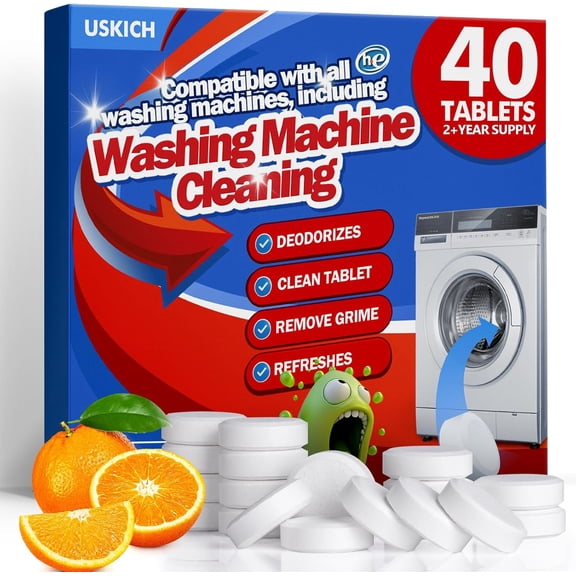 Washing Machine Cleaner Descaler 40 Pack-Deep Cleaning Tablets For HE Front Loader & Top Load Washer,Washer Machine Cleaning Tablets Clean Inside Drum and Laundry Tub Seal,Septic Safe