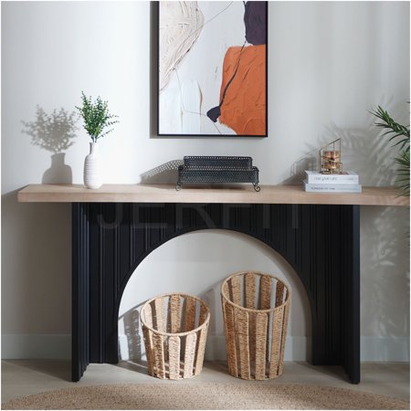 JERFIT 66-inch Modern Entryway Console Table with Arched Base, Sofa Table for Hallway with Natural Wood Top