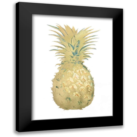 Vision Studio 11x14 Black Modern Framed Museum Art Print Titled - Gold Foil Pineapple I with Hand Color