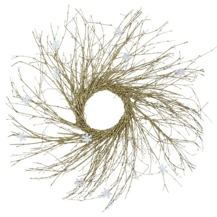 63" Pre-lit Gold Glittered Artificial Twig Christmas Wreath-Warm White LED Lights