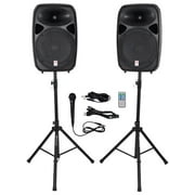 Rockville RPG152K Dual 15 inch Powered Speakers /Bluetooth+Mic+ Speaker Stands+Cables