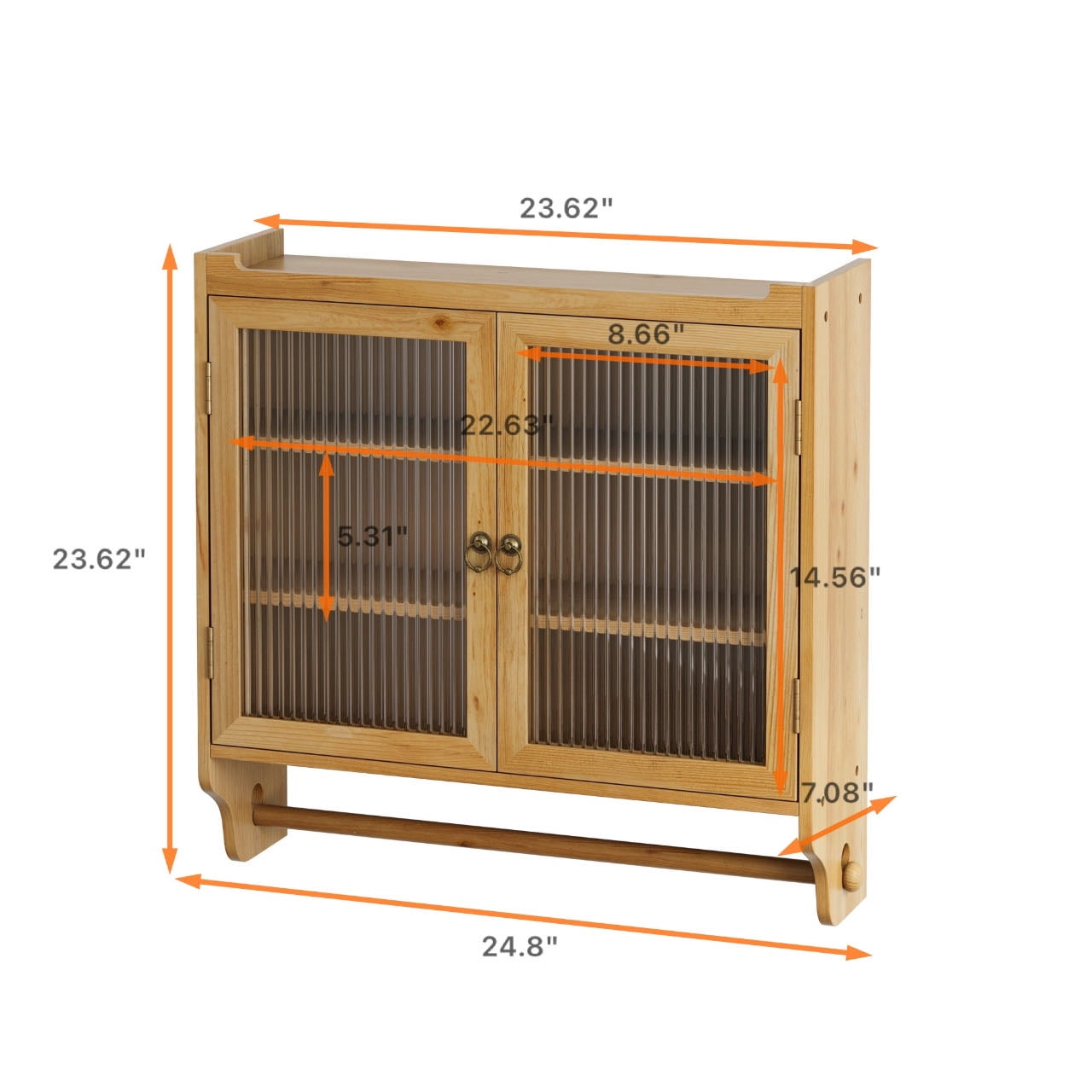 Vintage Wall-Mounted Sideboard Cabinet, Fluted Long Iris Glass Storage Cabinet with Removable Shelves, 3-Tier Double Door Buffet Cabinet for Home Decor