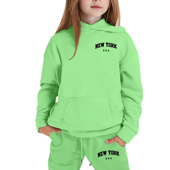 XEGLSBU Fall Outfits for Girls 10-12 2025 Shoe City Graphic Hoodie and Jogger for Girls Cute Casual 2 Pcs Outfit with Letter Print Top and Pants Fall Outfits for Girls Size 6X Green Size 13-14 Years