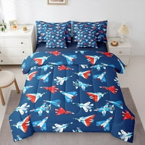 Manfei 3D Airplane Twin Bedding Sets 7-Piece,American Aircraft Bedding Comforter Set,Red Blue Sheet Sets For Teens,Luxury Bedroom Decor Reversible