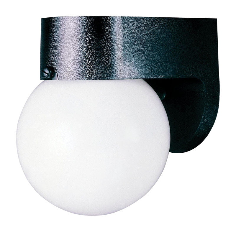 1 Light Hi-Impact Polycarbonate Wall Fixture Black Finish with White Glass Globe