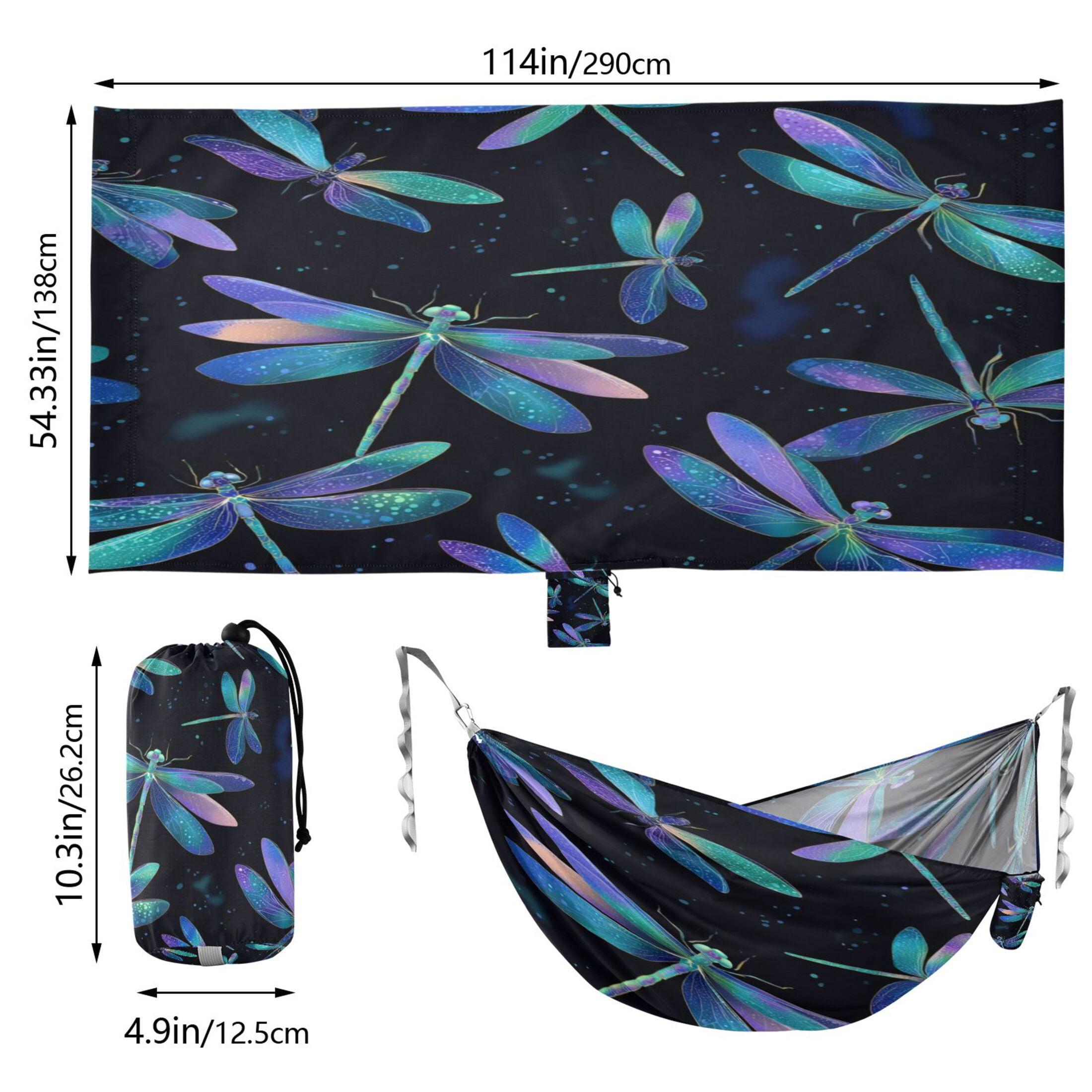 Hanging Hammock Portable Travel Camping For Outdooor Beach Camping Hiking Dragonflies Pattern