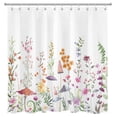 thumbnail image 3 of Colorful Floral Shower Curtain Decor,Spring Country Wildflower and Mushroom Green Leaf on White Shower Curtain for Bathroom 69X70 inch Polyester Fabric Bathroom Decoration Bath Curtains Hooks Included, 3 of 6
