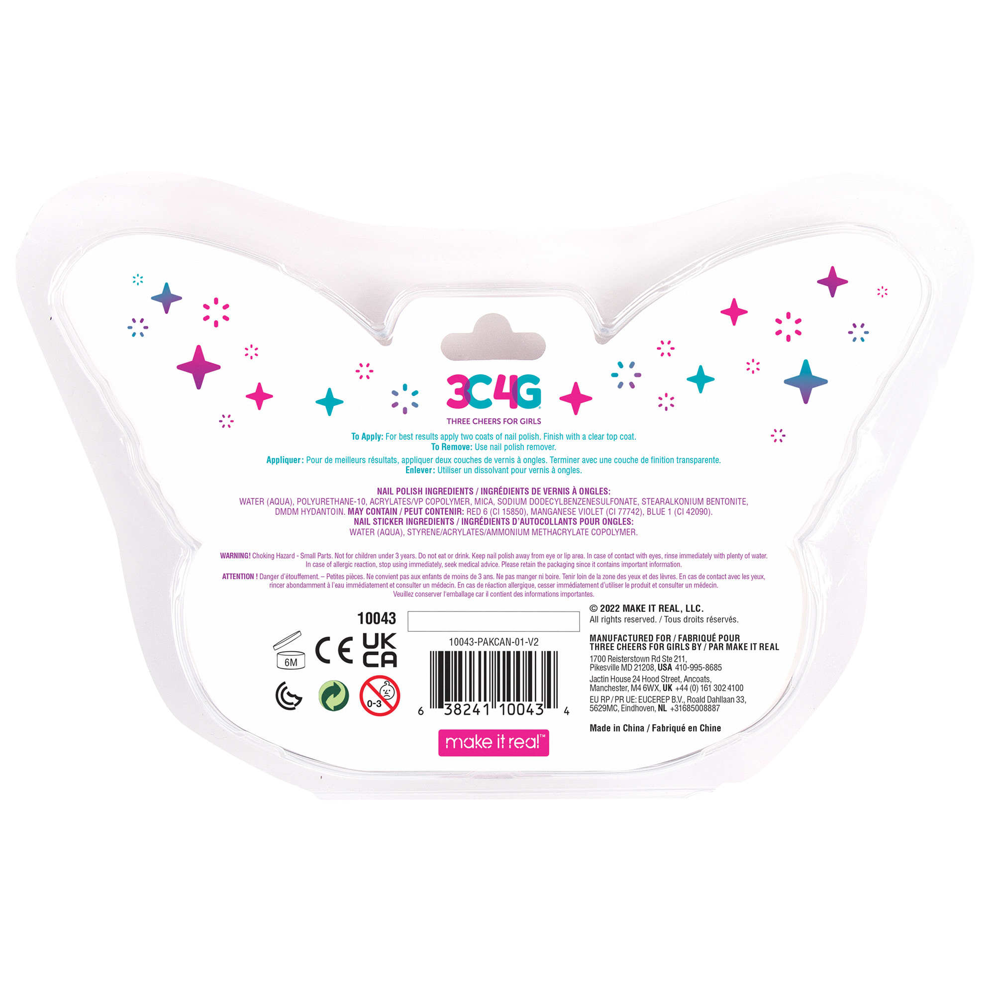 Three Cheers For Girls: Butterfly Nail Polish Trio - 3 Bottles W/ Butterfly Nail Stickers, Tweens & Girls, Non-Toxic Long-Lasting Polish, Soothing Shades, Pinks & Blue, Kids Ages 8+