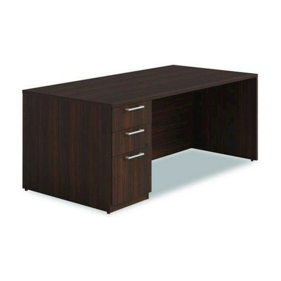 Alera Seville Series Single Pedestal Desk, Left Pedestal, 72" x 36" x 29", Mahogany
