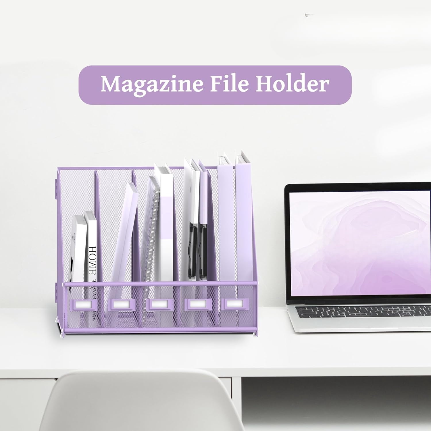 INTIGE Desk Organizer Magazine File Rack with 5 Vertical Compartments, Metal Mesh for Desk and Home Workspace