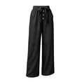 thumbnail image 3 of cocolona Womens Summer Casual Linen Pants Elastic Waist Drawstring Wide Leg Vacation Beach Pants with Pockets, 3 of 5