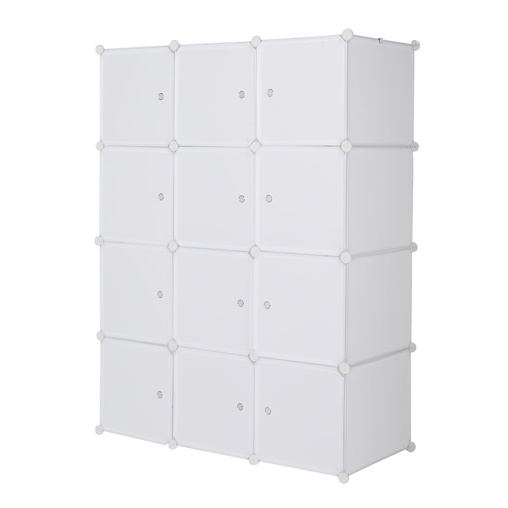 Kepooman Bedroom 12 Cubes Portable Closet Clothes Wardrobe with Doors & Shelves, White Kepooman Bedroom 12 Cubes Portable Closet Clothes Wardrobe with Doors & Shelves, White