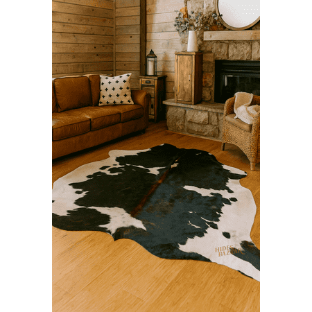 Genuine Leather Cowhide Dark Tricolor Area Rug, 6x8 ft