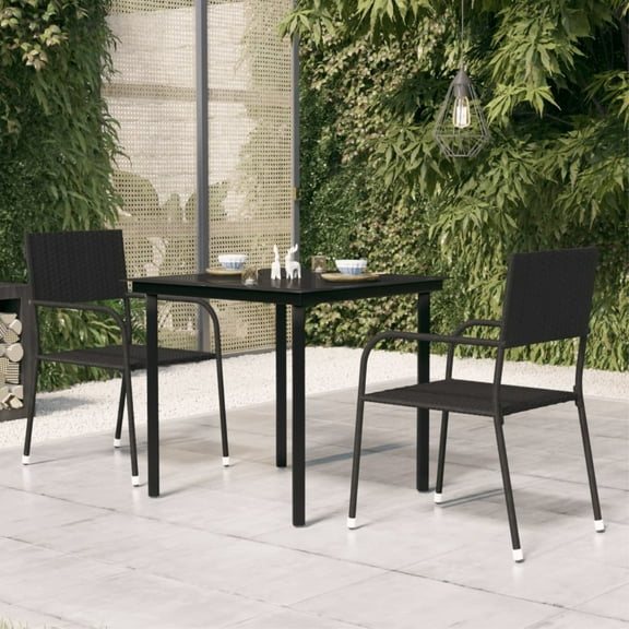 Casafoyer Patio Dining Table Black 31.5"x31.5"x29.1" Steel and Glass