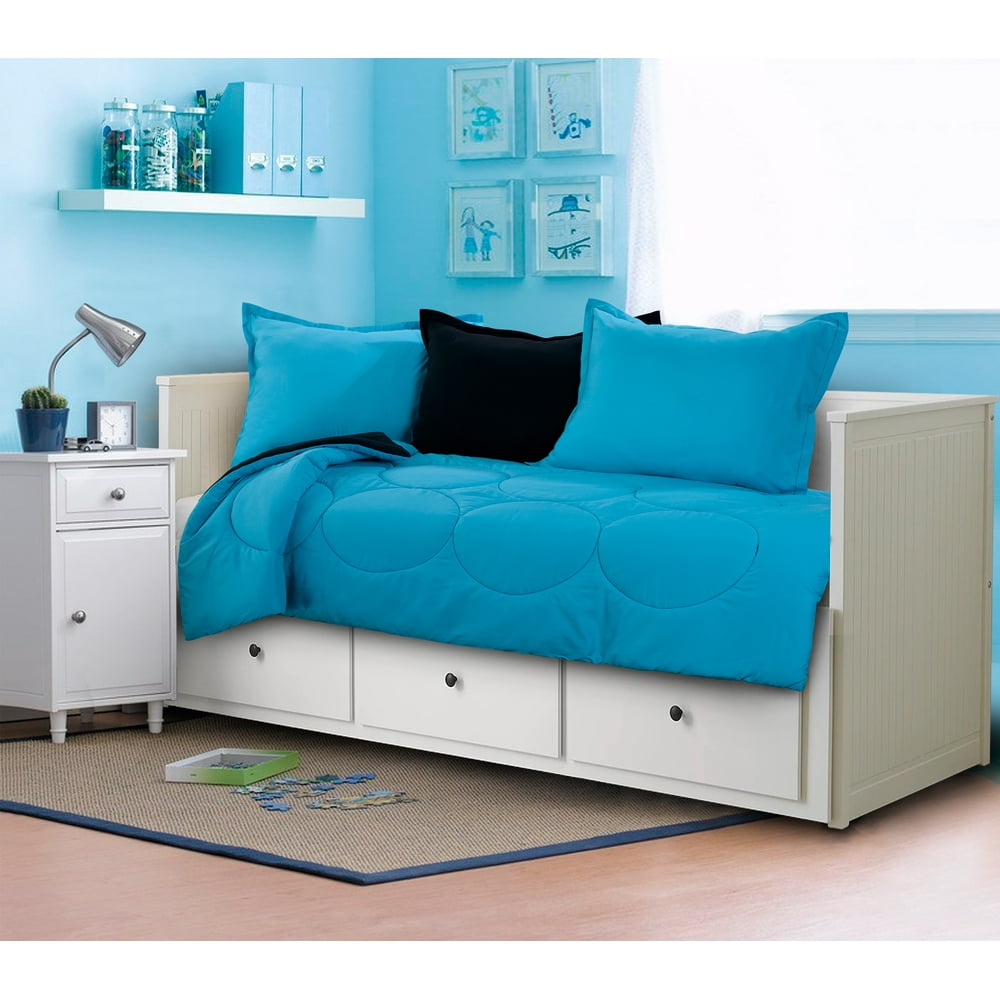 Mainstays Kids Solid Reversible Daybed Comforter Set,Teal/Black