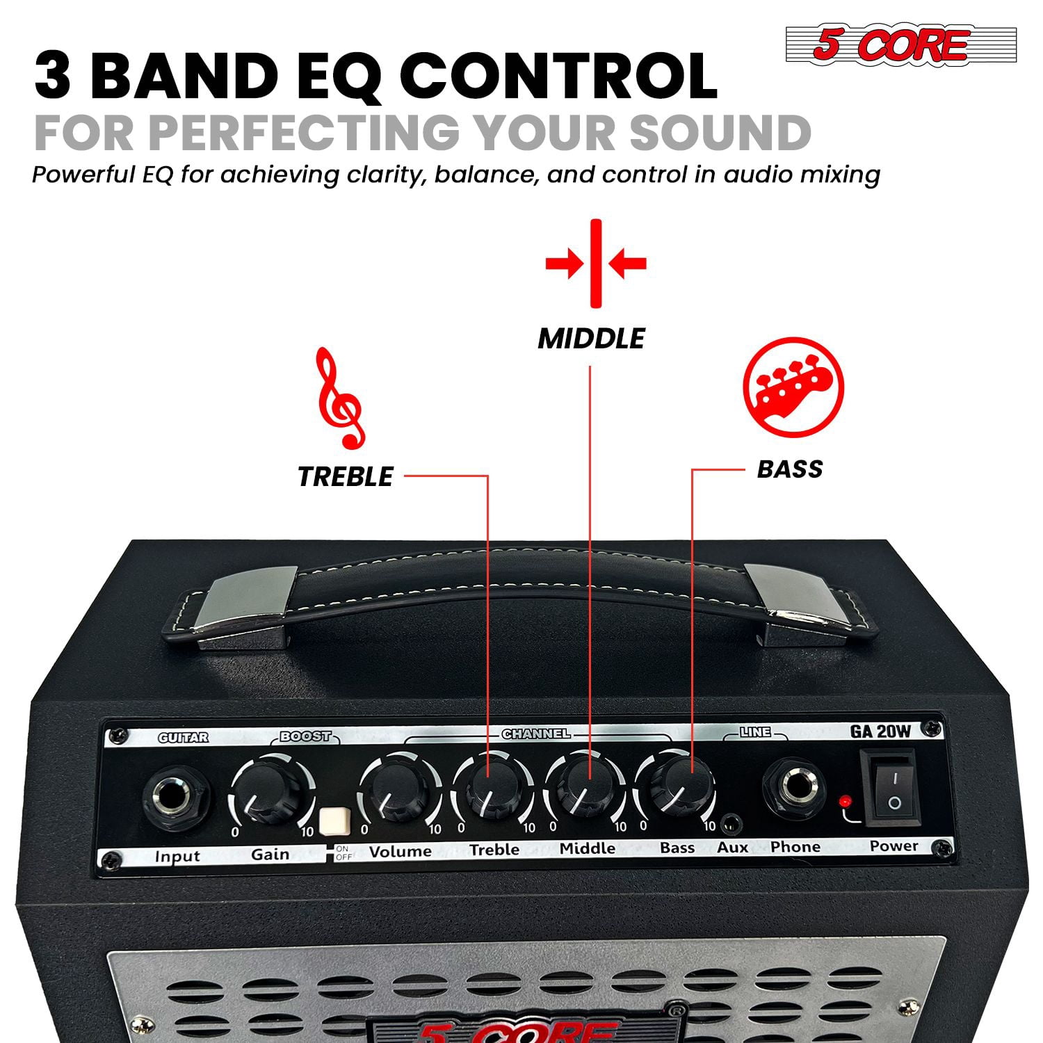 20W Portable Guitar Amplifier with 6.5" Speaker, AUX/Headphone Jacks & Adjustable EQ – Compact Amp for Electric Guitars and Bass