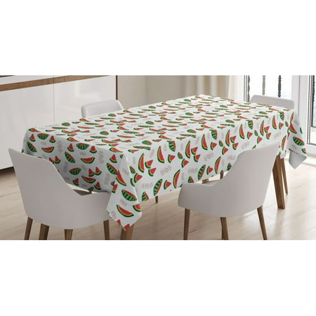 

Watermelon Tablecloth Hand Drawn Doodles of Juicy Fruit Slices Rectangle Satin Table Cover Accent for Dining Room and Kitchen 52 X 70 Coral Olive Green by Ambesonne