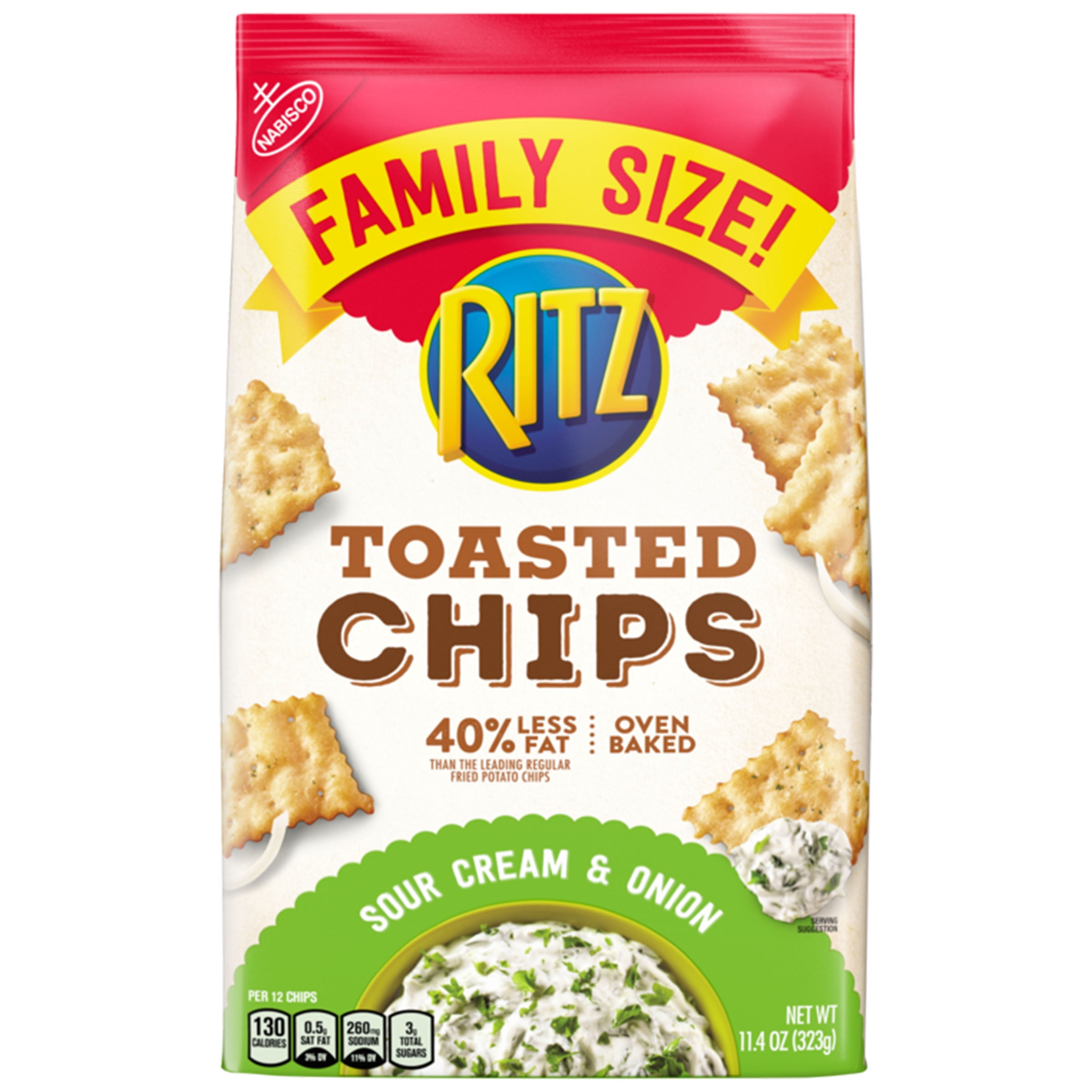 RITZ Toasted Chips Sour Cream and Onion, Family Size, 11.4 oz