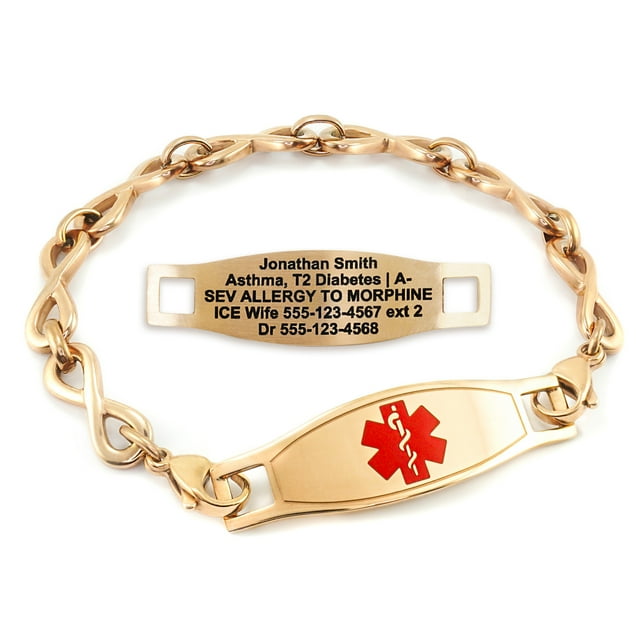 MedicEngraved Rose Gold Stainless Steel Custom Medical Alert Bracelet - 6mm Infinity Link
