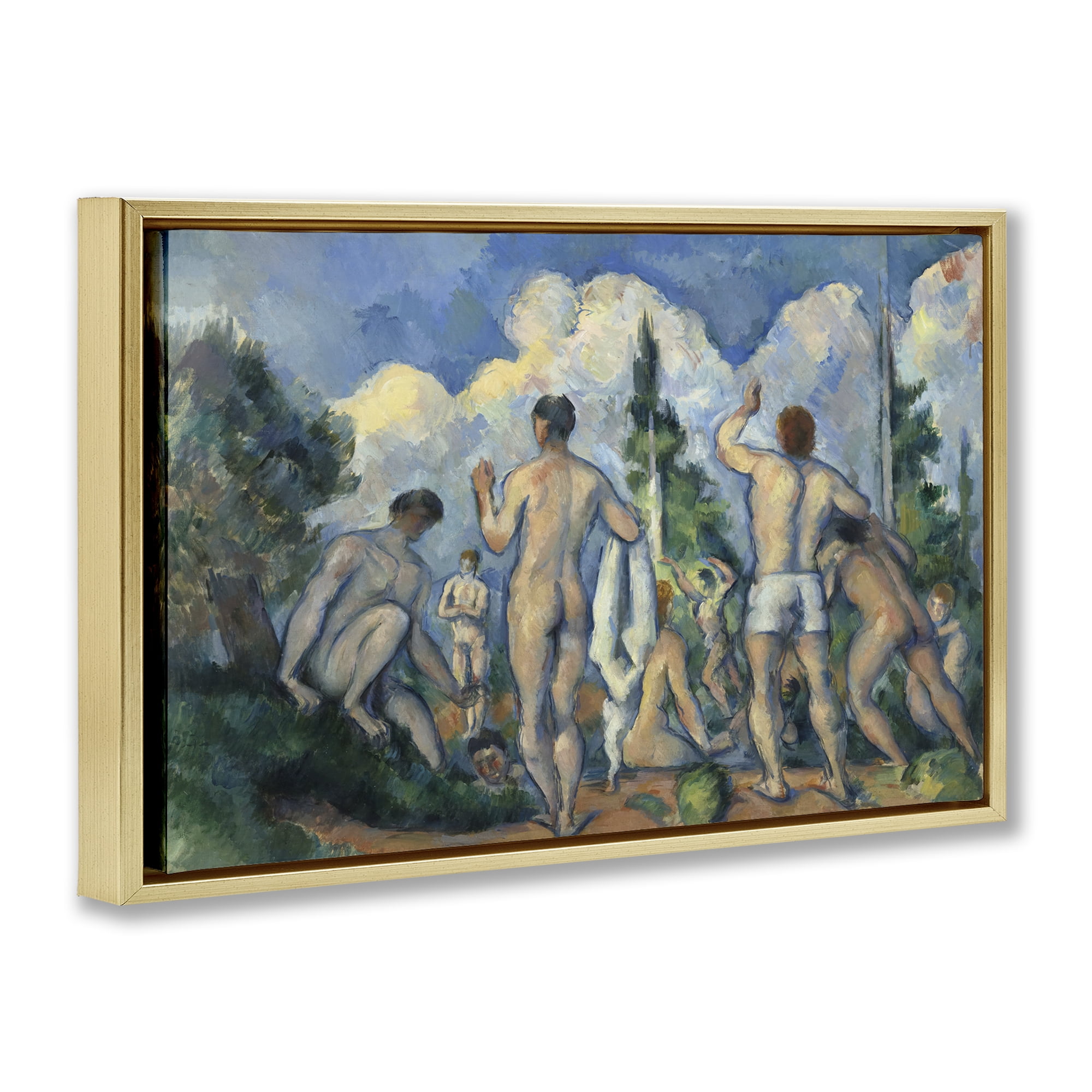Stupell Industries Classic Cezanne Bathers People Painting Gold Floater Framed Canvas Art Print Wall Art, 25 x 17