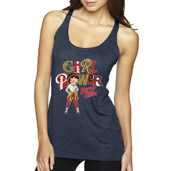 Wild Bobby Betty Boop Winking Girl Power Femenist Betty Boop Tri-Blend Racerback Tank Top, Vintage Navy, X-Large