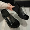 thumbnail image 7 of Black Womens Wedge Slippers With Clear Strap Round Toe Open Toe Thick Bottom Comfortable For Spring Summer Beach Vacation Wear Size 35, 7 of 7