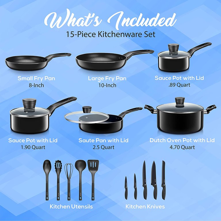 Pots & Pans Basic Kitchen Cookware, Black Non-Stick Coating Inside